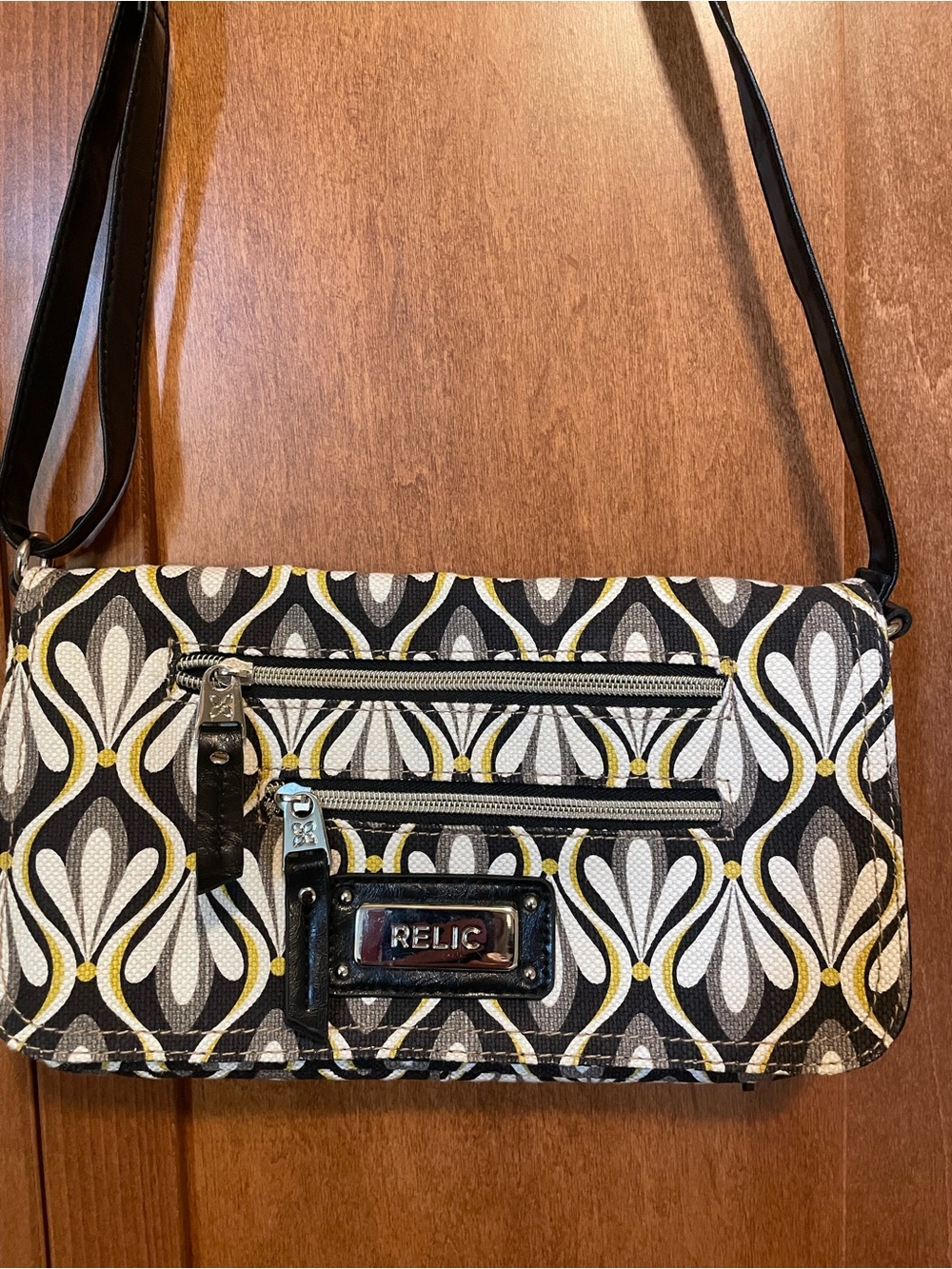 Relic Black, White & Yellow Patterned Crossbody Bag